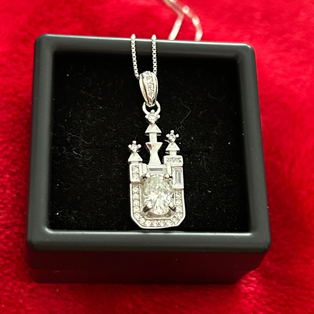 Luxury Sterling 925‎ sterling silver 1.0 CT Moissanite Castle Pendant Necklace